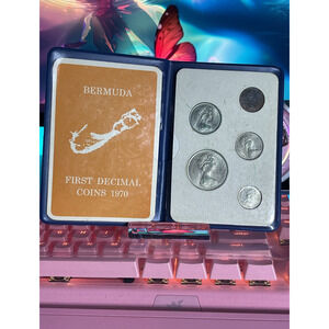 1970 Bermuda 5 Coin Uncirculated Set 1st Decimal Coins Original Blue Folder B